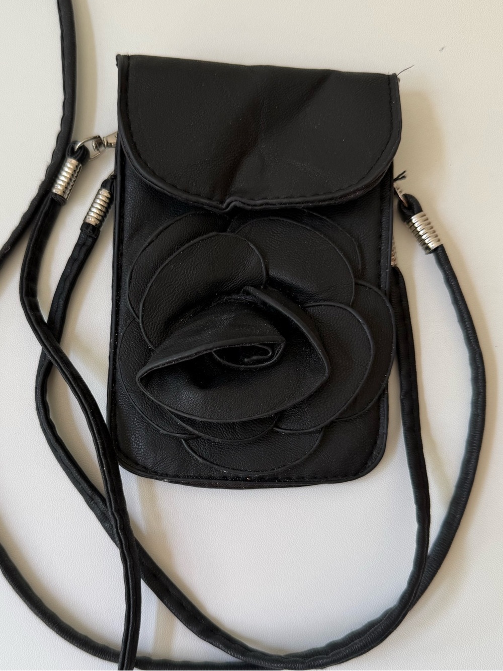 Black Leather Crossbody Phone Pouch - Unbranded